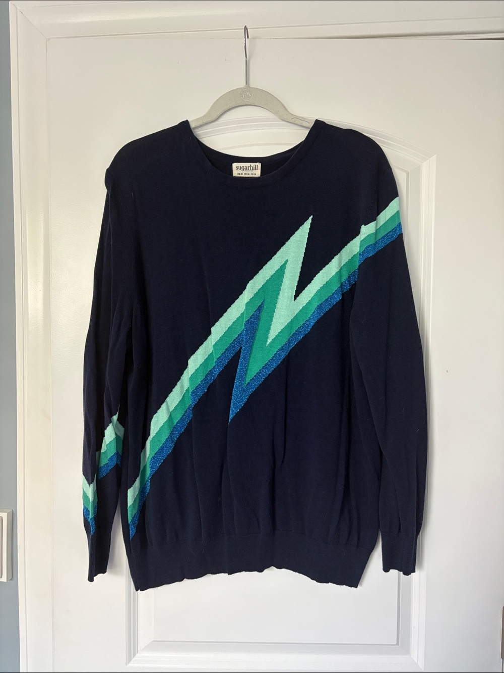 Sugarhill Brighton Navy Top with Lightning Bolt design